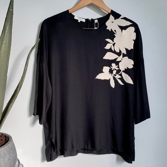 Vince Floral Silhouette Satin Twill Top XL - Picture 1 of 16